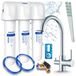 Ari robinet de cuisine 3 voies Linko, chrome, robinet d'évier. Incluant système de filtration d'eau Aquaphor Kristall A, modèle sous plan