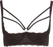 Cottelli Plus Size – Kanten Riem Top Beha met Licht Gevoerde Open Cups en Stijlvolle Buste Ring – Maat 95D – Zwart