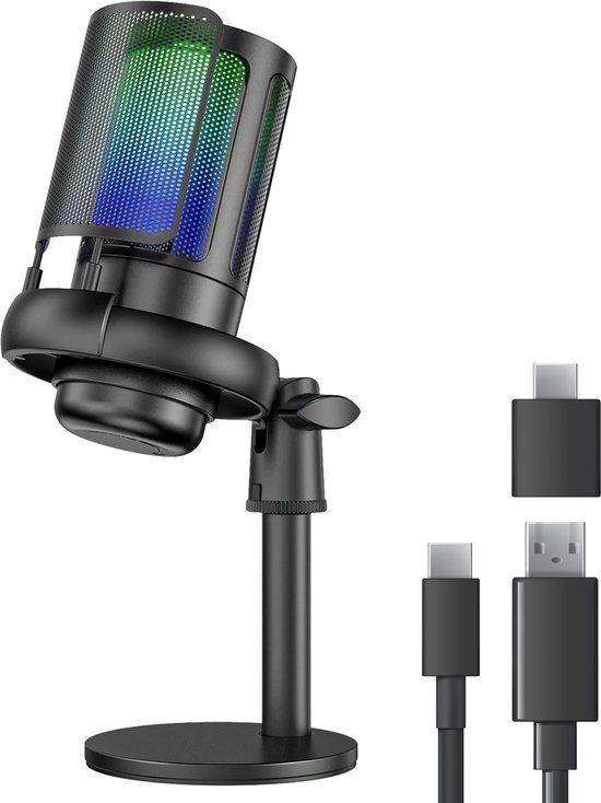 Nuvance Microfoon - Gaming Microfoon met Usb en Aux – Voor Pc en Console met Ruisonderdrukking - Microfoons - Mic - Rgb - Zwart