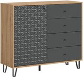 Xonox.Home Prisma dressoir 4 laden, 1 deur eik decor, mat grijs.
