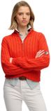 Superdry - Slouchy Cable Halve Rits Trui - Dames - Sweaters - Grenadine Orange - Maat M
