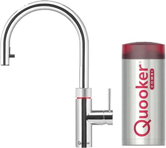 Quooker NL Flex keukenkraan koud, warm en kokend water inclusief uittrekbare uitloop met Combi+ reservoir chroom 22+XCHR