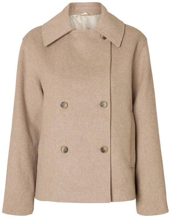 Selected Femme Alma Wool Blend Jacket Sandshell Melange 44 Beige