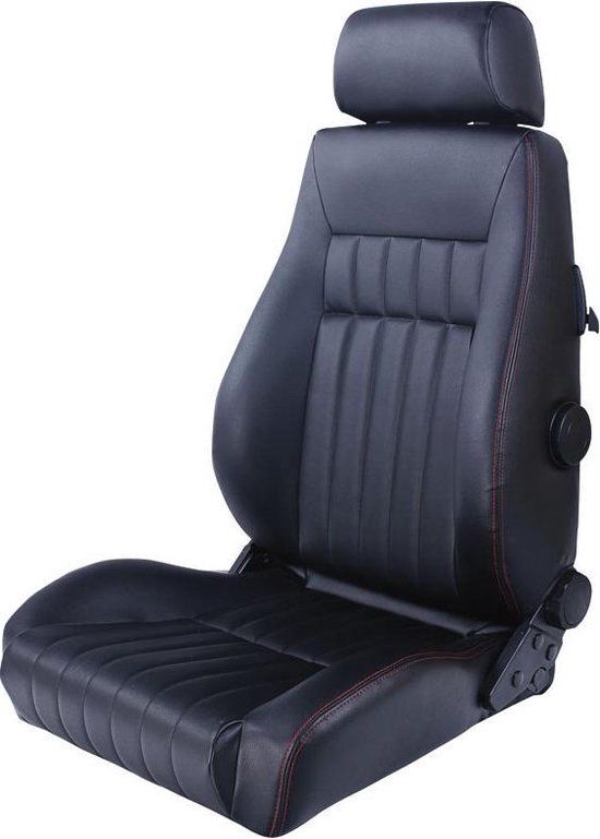 AutoStyle Sportstoel 'Retro' - Zwart Kunstleder + Rode Stiksels - Dubbelzijdig Verstelbare Rugleuning - Incl. Sledes