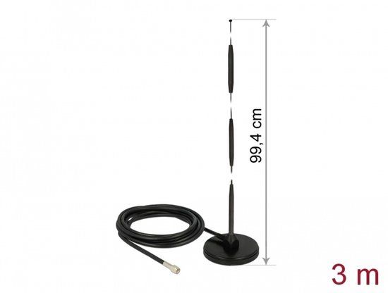 Delock GSM Antenna SMA plug 7 dBi fixed omnidirectional with magnetic base and connection cable RG-58 3 m outdoor black