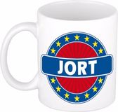 Bellatio Decorations - Jort voornaam - koffiemok - beker - wit/blauw - 300 ml