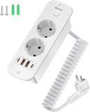 Prise encastrable avec 4 USB - Multiprise de table double avec interrupteur - Bloc multiprise avec câble de 2 m à fil souple - Blanc