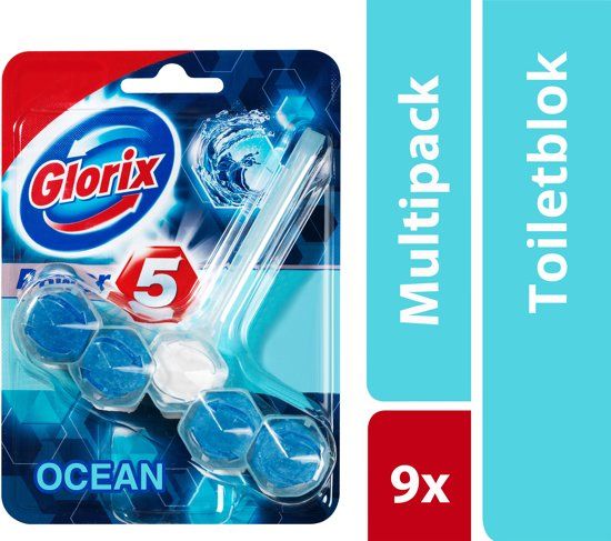 Glorix Power 5 Ocean Wc blok - 9 stuks - Voordeelverpakking