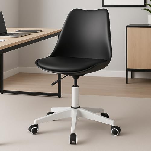 BAKAJI Ergonomische bureaustoel met modern design, in hoogte verstelbaar en gevoerd kussen met hoge dichtheid, draaibare zitting met zwenkwielen, ideaal voor thuis, studio (zwart)