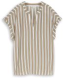 Tom Tailor Losvallende blouse met V-hals - Maat 40 - olive white irregular stripe