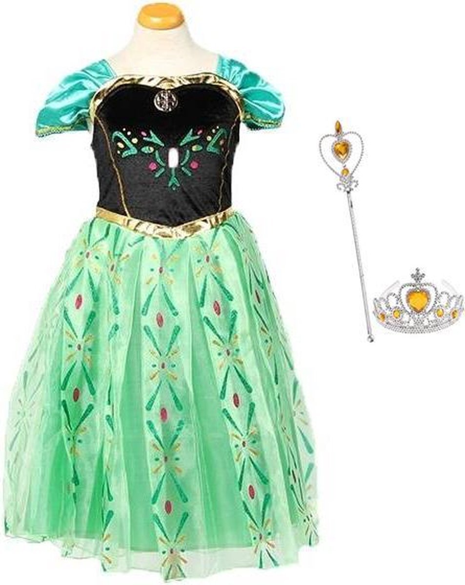 Het Betere Merk Carnavalskleding - Frozen - Anna jurk - Prinsessenjurk - maat 98/104 (110)-Verkleedkleren Meisje-Tiara /Staf