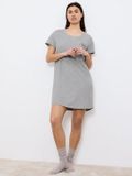 Triumph Red Label Nightdresses Nachthemd Dames donkergrijs gemêleerd Korte mouw Katoen Printopdruk Maat 38
