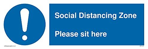 Viking Signs Pack van vijf - Social Distancing Zone Ga hier zitten Teken - 300x100mm - L31