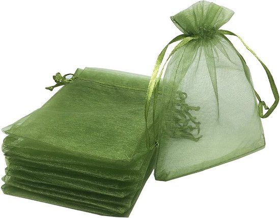 Fako Bijoux® Organza Zakjes 9x12cm - Olijfgroen - 100 Stuks