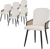 ML-Design Eetkamerstoelen set van 6 beige gestoffeerd met arm & rugleuning