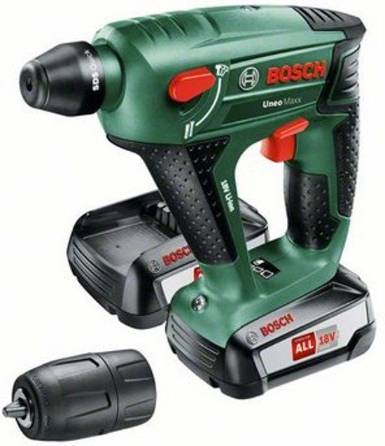 Bosch Uneo Maxx Accuboorhamer - Met 2 accu's, oplader, 19 boren/schroeven en kunststof koffer