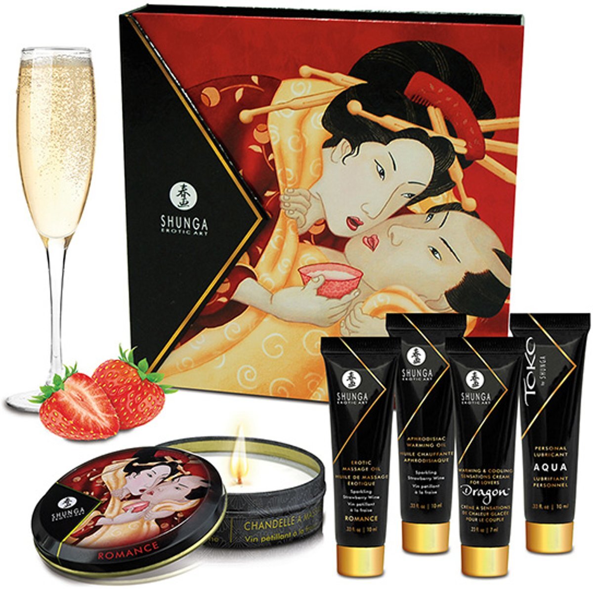 Shunga - Geisha Secret Sparkling Strawberry Wine cadeauset