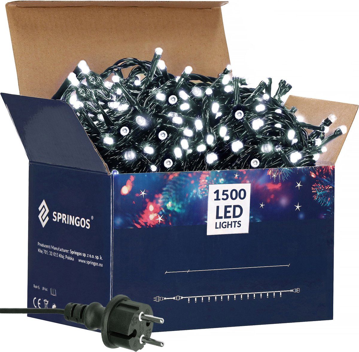 Springos Kerstverlichting - 90 m - 1500 LED - Koel Wit - Transparant