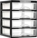 PlasticForte Ladeblok - 4 lades - zwart met transparant - bureau organizer - L18xB21xH23 cm - kunststof