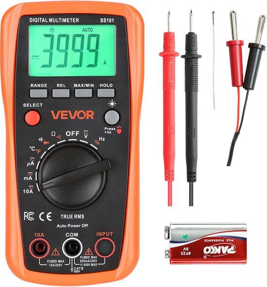 VEVOR Digitale Multimeter, 4000-Count TRMS DC/AC Voltmeter Stroomtester, Auto-Ranging Multimeter voor Stroomspanningsweerstand Capacitantie Temperatuurdioden Continuiteit Werkcyclusmetingen