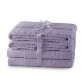 AmeliaHome Handdoekenset lila 4 handdoeken 50x100 cm en 2 douchehanddoeken 70x140 cm 100% katoen kwaliteit absorberend violet Amari