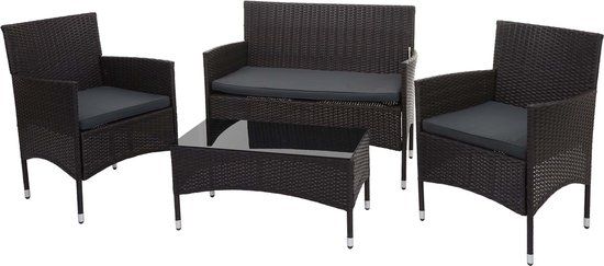 MCW Poly-rattan set MCW-F55 - 4 zitplekken - bruin, donkergrijze kussens