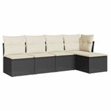 vidaXL Loungeset met kussens, polyrattan, zwart