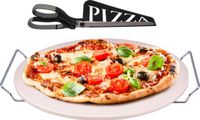 Merkloos Pizzasteen BBQ/oven rond keramiek 33 cm met handvaten
