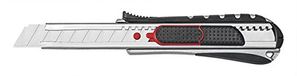 Wedo 787018 Safety Cutter 2-in-1, 18 mm, automatische terugtrekking van het lemmet, rasterautomaat, geïntegreerde afbreekhulp, zilver/zwart
