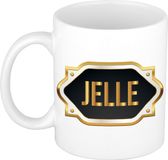 Bellatio Decorations Naam cadeau mok - heren - Jelle - gouden embleem - 300 ml - meester - bedankje - afscheid