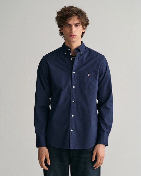 GANT Regular Fit Overhemd Heren - Blauw - Maat 3XL
