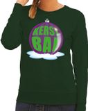Bellatio Decorations Shoppartners Bv Foute kersttrui kerstbal paars op groene sweater voor dames - L