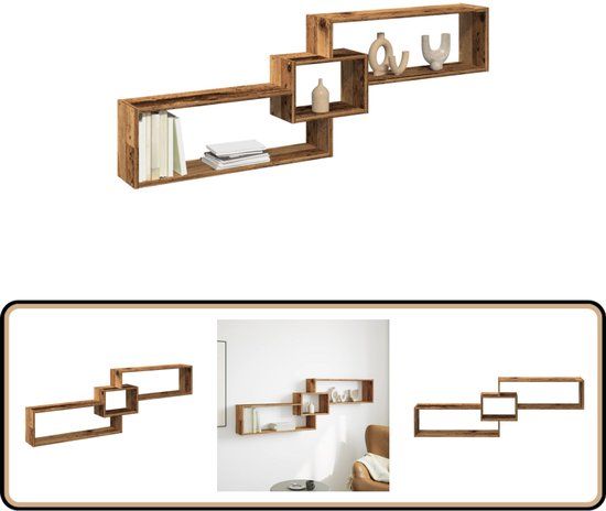 vidaXL Wandkast - 158x18x53 cm - Bewerkt hout - Oud houtkleurig