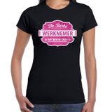 Bellatio Decorations Shoppartners Bv Cadeau t-shirt voor de beste werknemer voor dames - zwart met roze - werknemers - kado shirt / kleding - moederdag / collega M