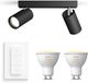 Philips Hue Idris Opbouwspot voor Badkamer (Zwart) - Badkamerlamp - Warm tot Koelwit Licht - Incl. Hue Dimmer Switch - Plafondspot met 2 Lichtpunten - GU10 - Hue White Ambiance