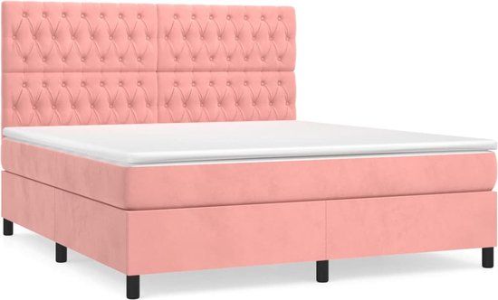 vidaXL Boxspring bed met matras fluweel roze 180x200 cm