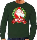 Bellatio Decorations Foute kersttrui / sweater - groen - Kerstman met middelvinger Fuck Off I Hate X-mas heren L