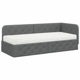 vidaXL - Hoek - Bed - Frame - Donkergrijs - 80 x 200 cm - Stof