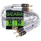 GearIT 12AWG gevlochten luidsprekerdraad (3 meter, wit) met dubbele vergulde banaanstekker-tips