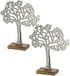 CEPEWA 2x Stuks decoratie levensboom van aluminium op houten voet 25 cm zilver