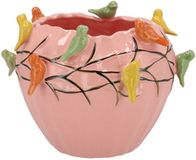 DK Design Bloempot/plantenpot Spring birds - roze - keramiek - D26 x H20 cm