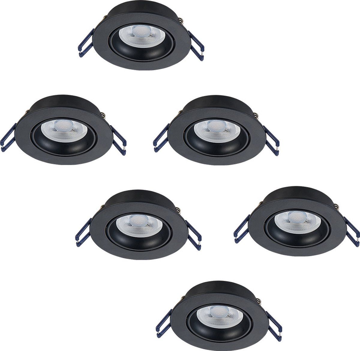LEDVION Rio - LED Inbouwspots - 6-Pack - Zwart - 5W - 2700K - Ø85mm - Dimbare spots