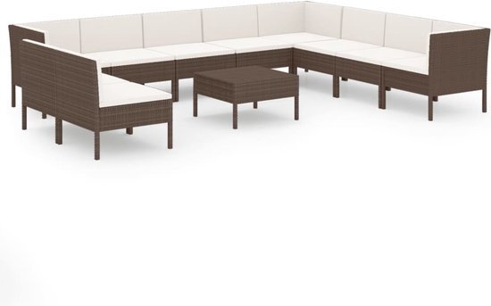 vidaXL 11-delige Loungeset met kussens poly rattan bruin