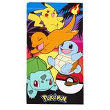 Northwest Pokémon strandlaken, Pikachu, Charmander, Squirtle, Bulbasaur, zacht en absorberend, 76 x 152 cm, Sunset Pokémon