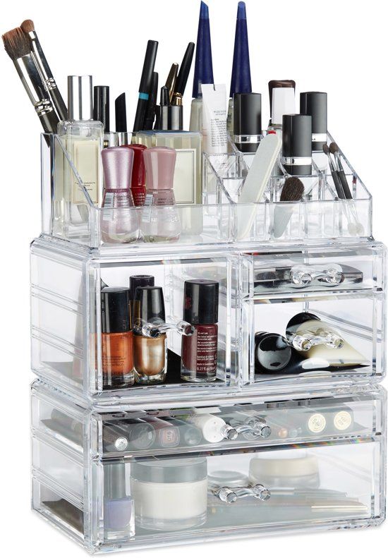 Relaxdays Make-up Organizer - Cosmetica Toren - Lippenstifthouder - Make Up Box Doorzichtig