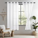 DWCN Sheer Voile gordijn, transparant, gordijn met ingestanste ringen, 2 stuks, met ogen, voor woonkamer, babykamer, slaapkamer, wit, 160 x 132 cm (h x b)