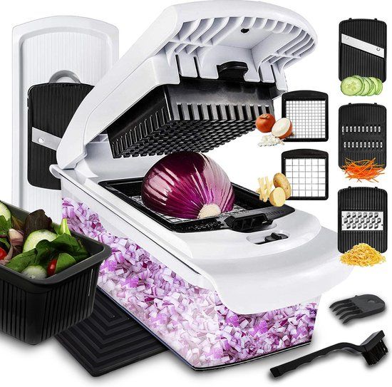 Lekro Groentesnijder met Glazen Ovenschaal - Mandoline Keukensnijder - Groentensnijder Multifunctioneel - Uiensnijder - Anti-slip mat - Glas & RSV - 12-delig