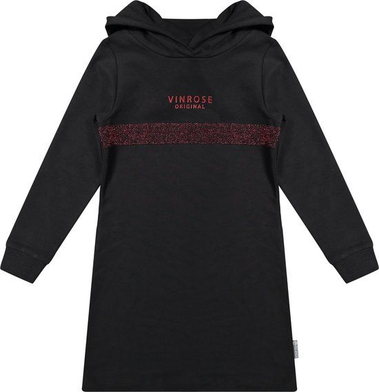 Vinrose Meisje Jurk GW21DR057 - Maat 98/104 - Zwart - Lange Mouw - Katoen - Meisjes
