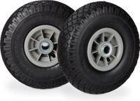 Relaxdays 2x steekwagenwiel - 3.00-4 - rubberband - kogellager - 20 mm as - zwart-grijs