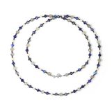 Cavill - Zilveren Halsketting - 925 Sterling Zilver - Lapis Lazuli 44,4 ct - Labradoriet & Zoetwaterparels - Elegante Dubbellaagse Ketting 80 cm